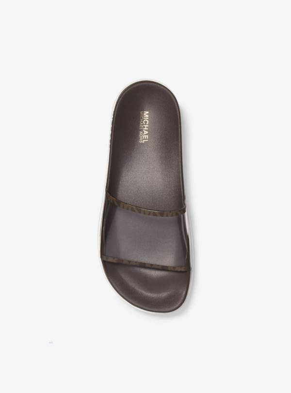 Damske Slapky Michael Kors Tyra PVC and Logo Hnede - Topanky Michael Kors Slevy | PRBMX-1652